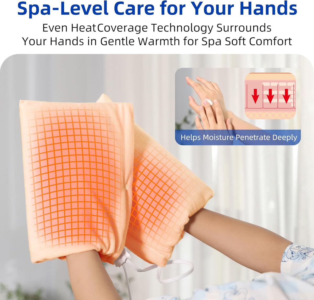 Electric Hand Warmer, Heated Beauty Mitts, 3-Temp Levels & Timer, Digital Display, 7x10 Heated