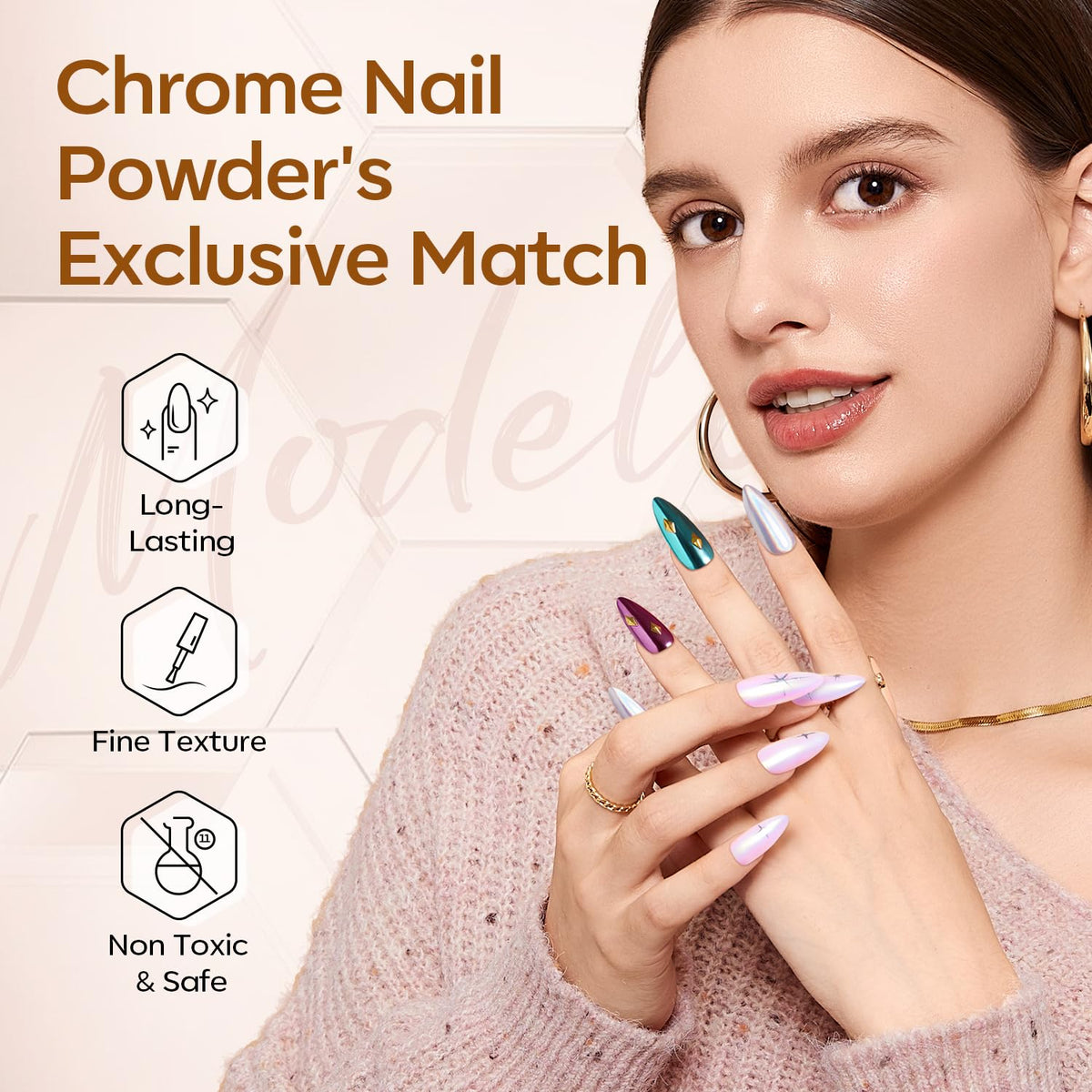 modelones Gel Top Coat for Chrome Nail Powder, Clear Mirror Shiny Chrome Top coat No Wipe Long