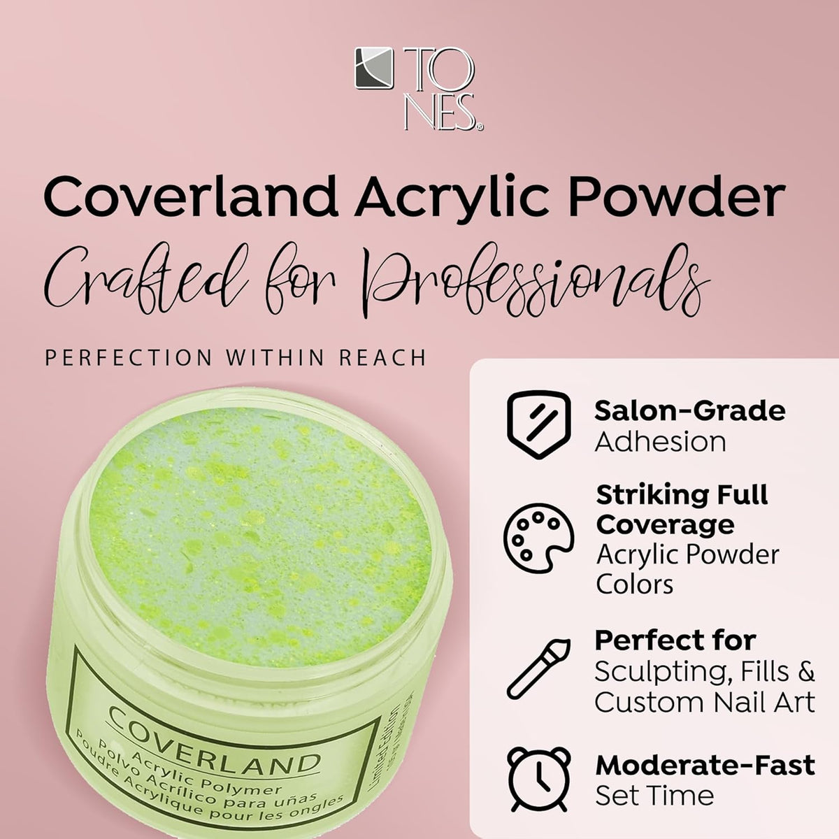 Tones Coverland Acrylic Powder | Electric Yellow | 1.5 Oz | Limited Edition for Nail Design |