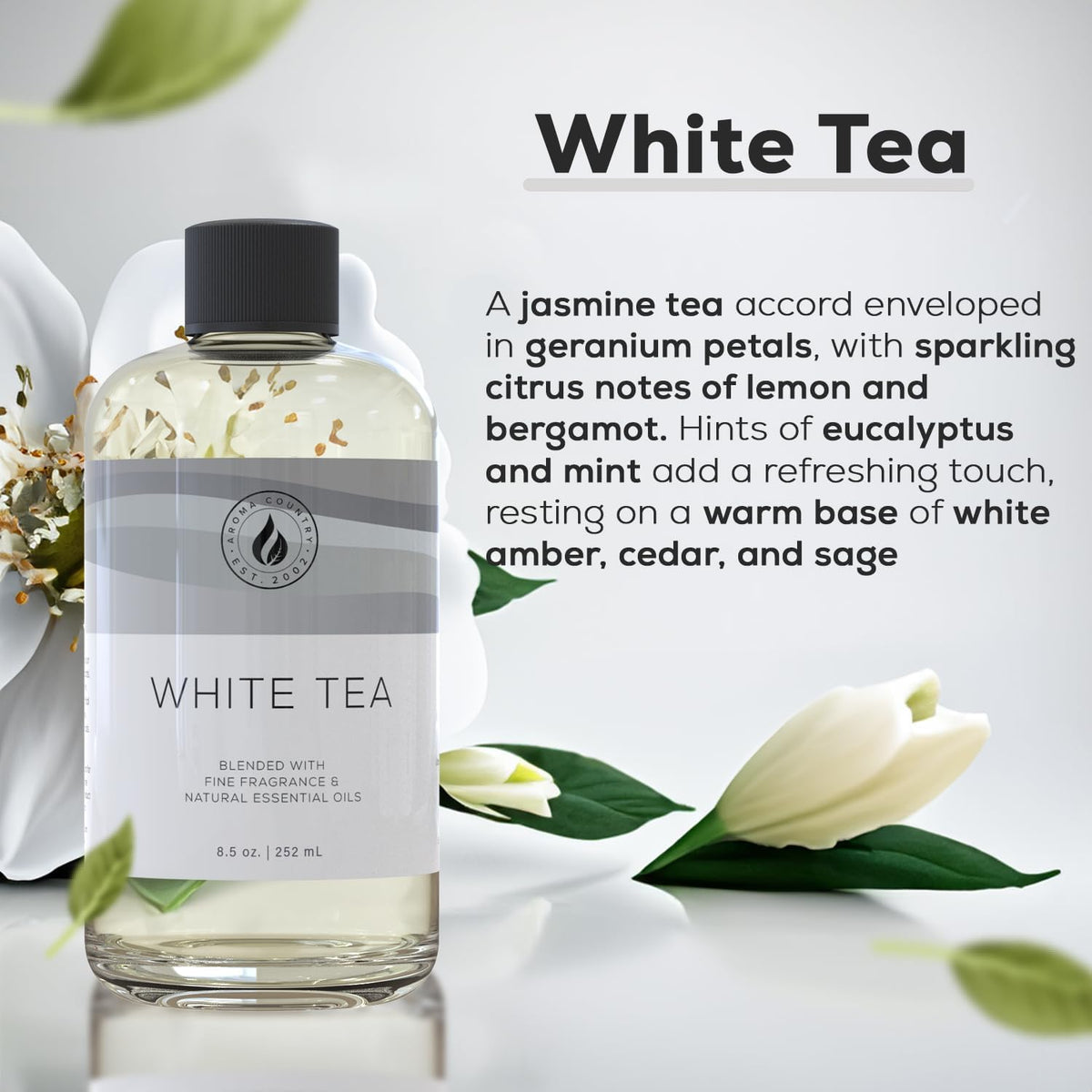 Aroma Country White Tea Diffuser Oil - Luxury Essential Oils for Diffuser Refill & Air Freshener