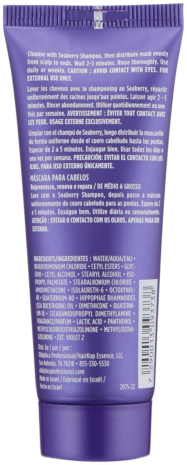 Obliphica Seaberry Hair Mask - Deep Conditioning Hydrating Treatment for Dry and Damaged Hair