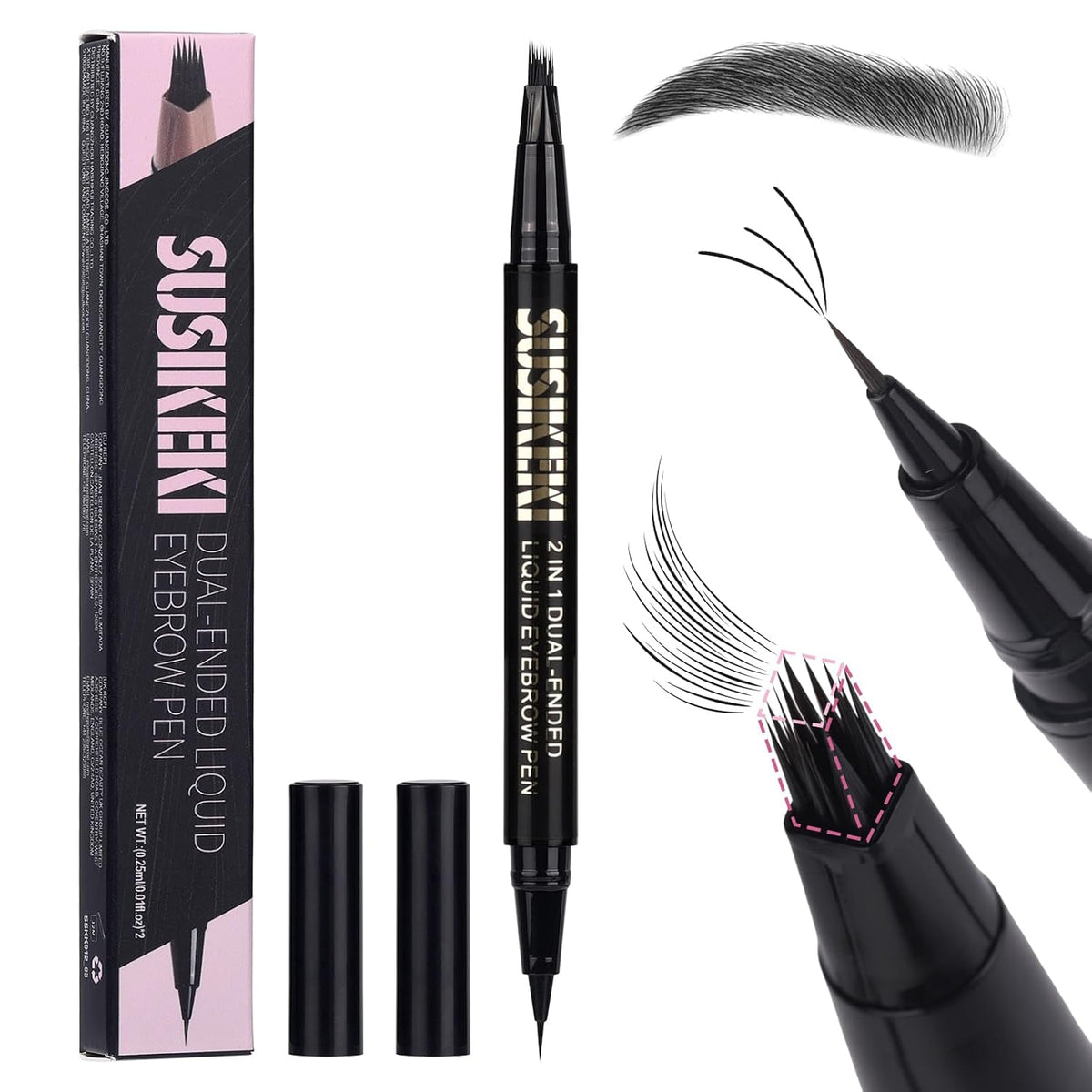 Dual Ended Microblading Eyebrow Pen - 2 in 1 Liquid Eyebrow Pencil with Brow-Fection Angled Brush &