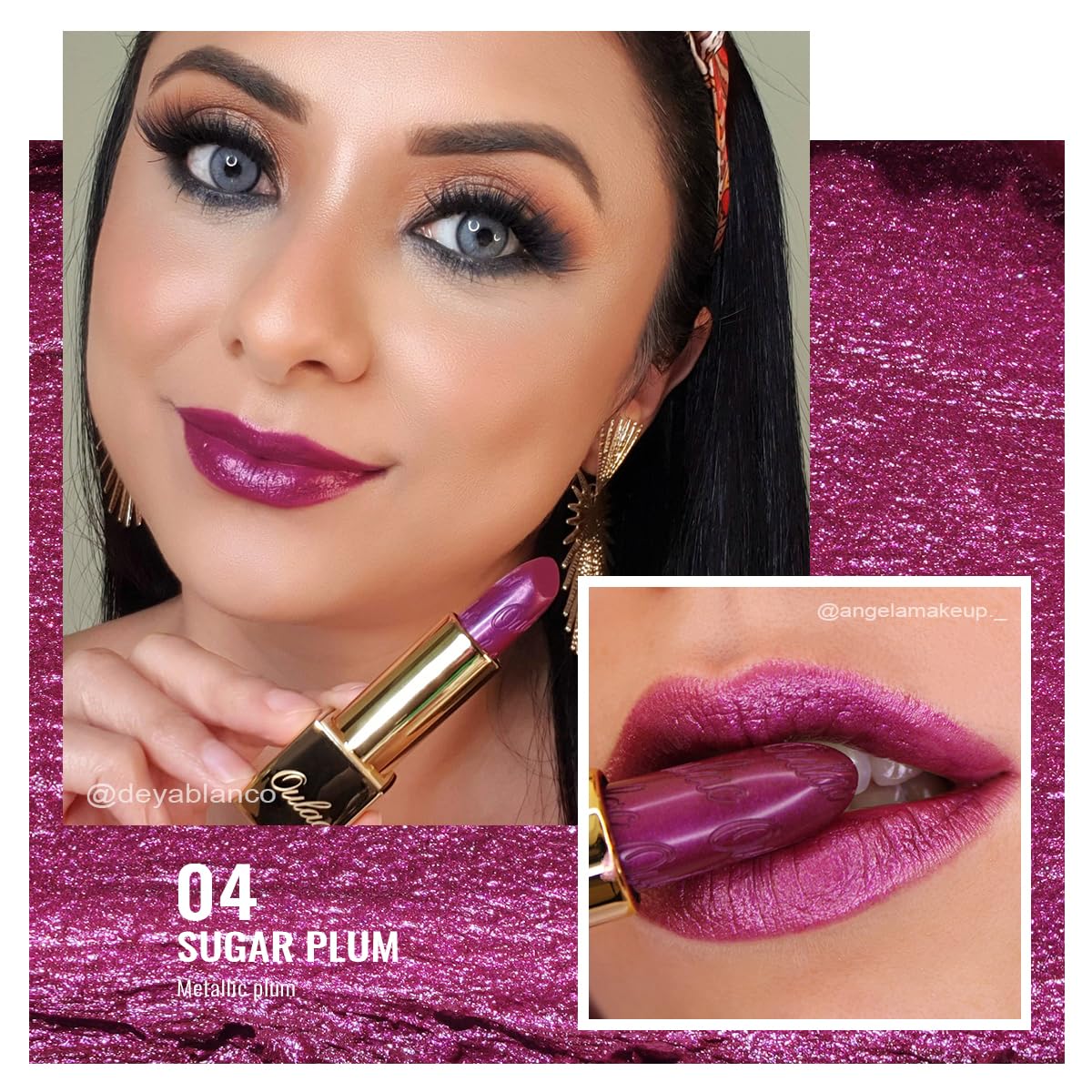 Oulac Purple Lipstick for Women with Metallic 3D Shine Lightweight Hydrating Formula, High Impact