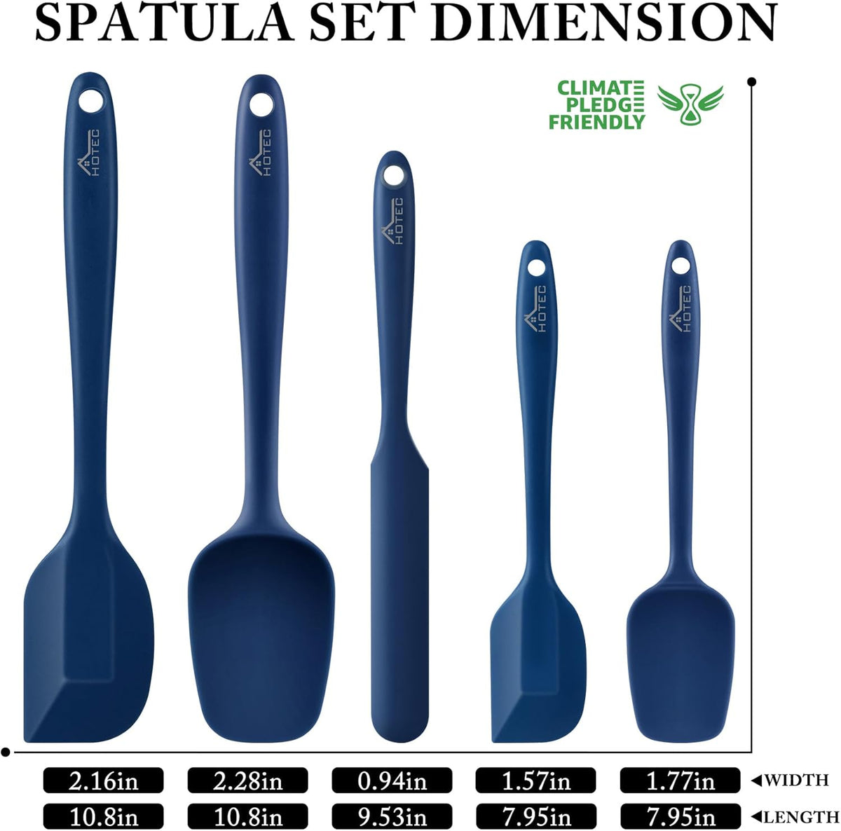 HOTEC 600℉ Heat Resistant BPA-Free Silicone Rubber Spatula Set, Kitchen Cooking Spatulas, Baking
