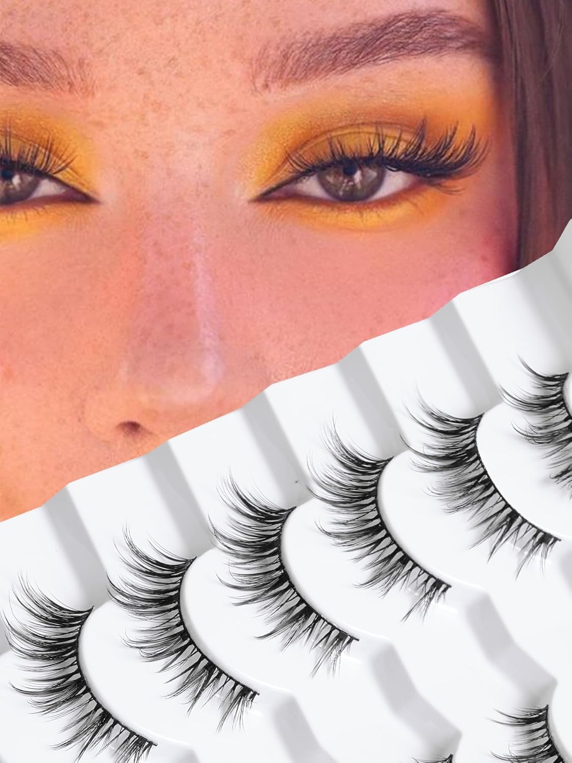 Manga Lashes Wispy 14mm False Eyelashes Natural Look Cat Eye Lashes Strips 0.1mm Thin Band Anime