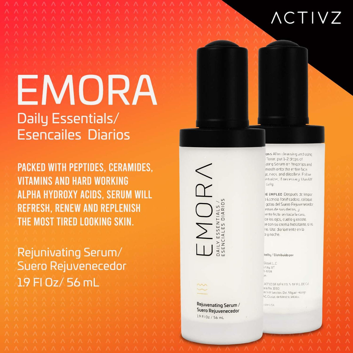 ACTIVZ Emora Rejuvenating Serum - Nourishes, Tones, Renews Skin with Saccharomyces Ferment, Rosa