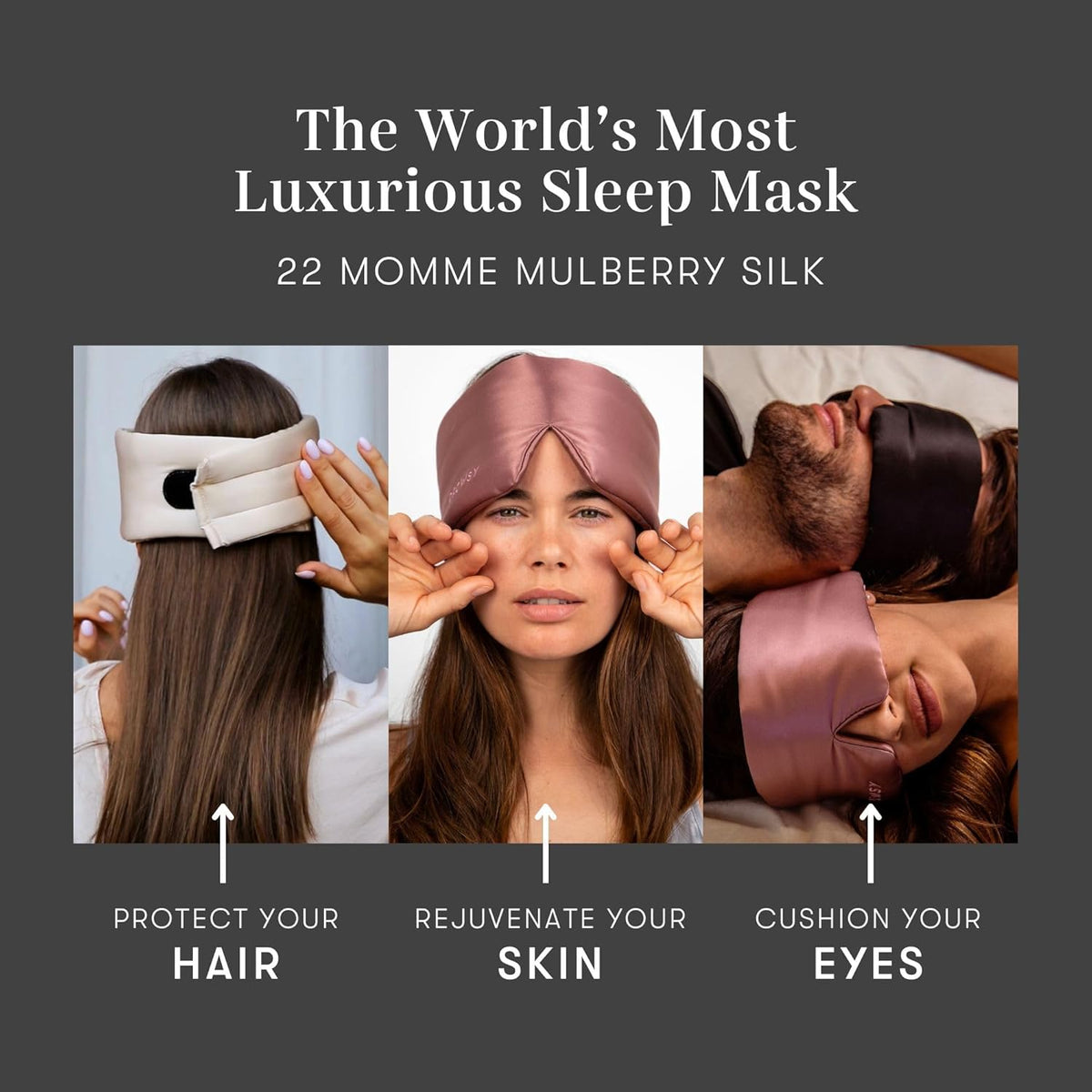 DROWSY Silk Sleep Mask. Face-Hugging, Padded Silk Cocoon for Luxury Sleep in Total Darkness.