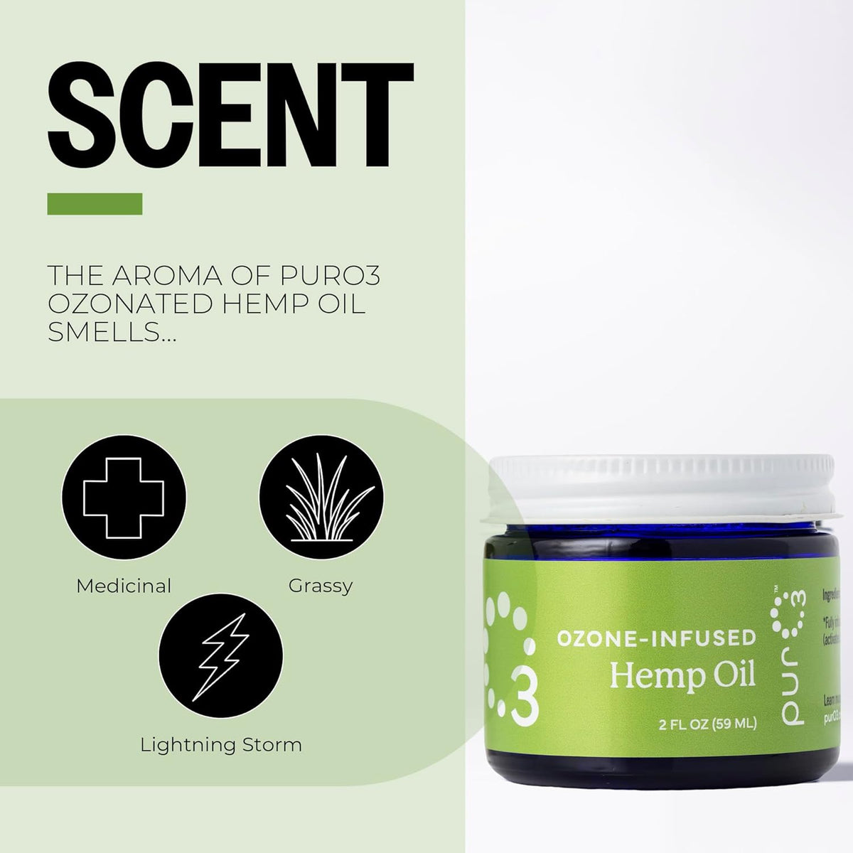 PurO3 Fully Ozonated Hemp Oil - Pure, Natural, Skin Care for Face & Body from Ozonated, Oxygenated