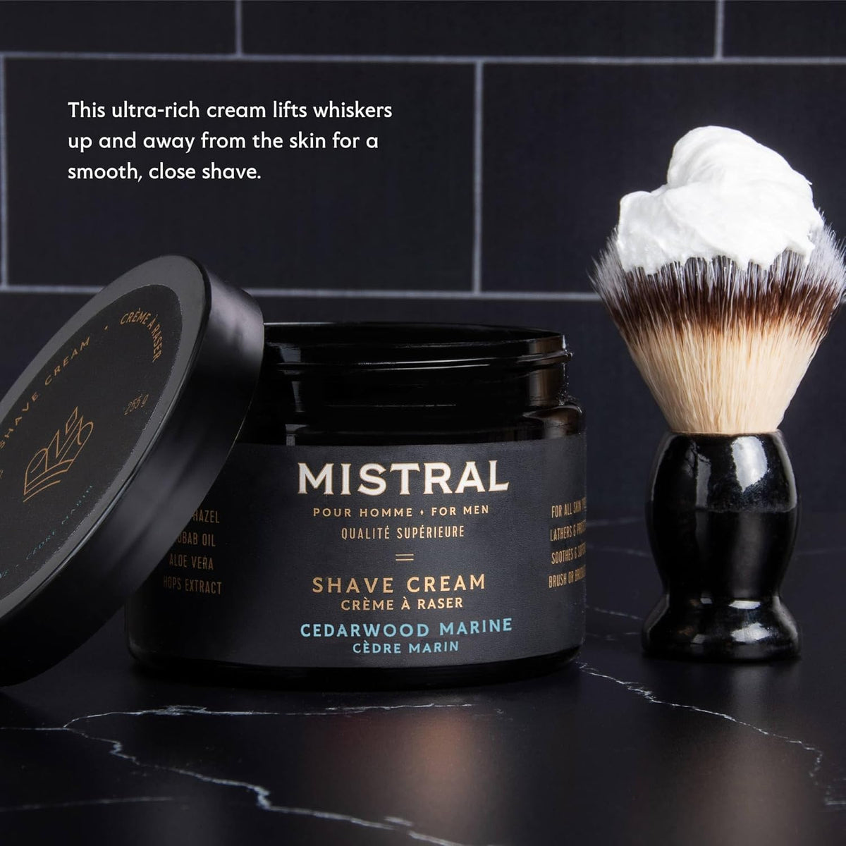 Mistral Cedarwood Marine Shaving Cream for Men | Smooth Triple Layered Foam | Men’s Shave Cream