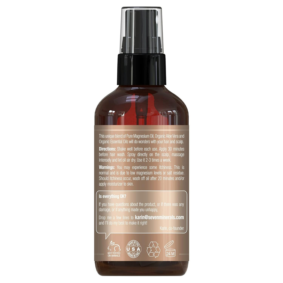 Seven Minerals Anti-hair Loss Treatment - Magnesium Spray for Men and Women | Made in USA - 100