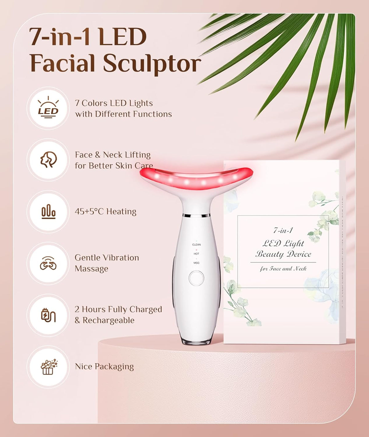 7 Color Galvanic Machines - Red Light Therapy for Face and Neck, Face Massager Tool for Wrinkles