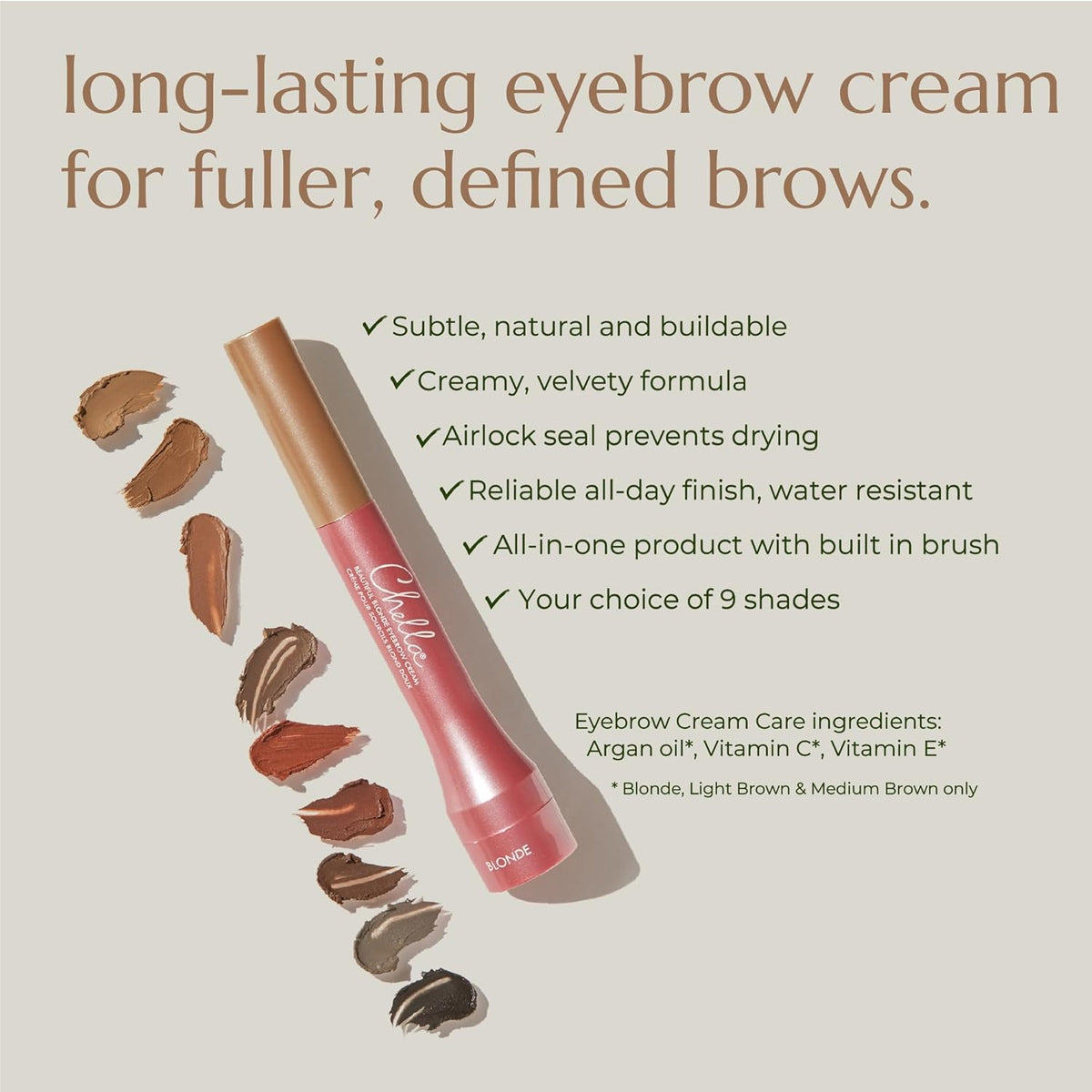 Chella Eyebrow Cream, Marvelous Medium Brown - Vegan, Cruelty Free, Paraben Free, Gluten Free