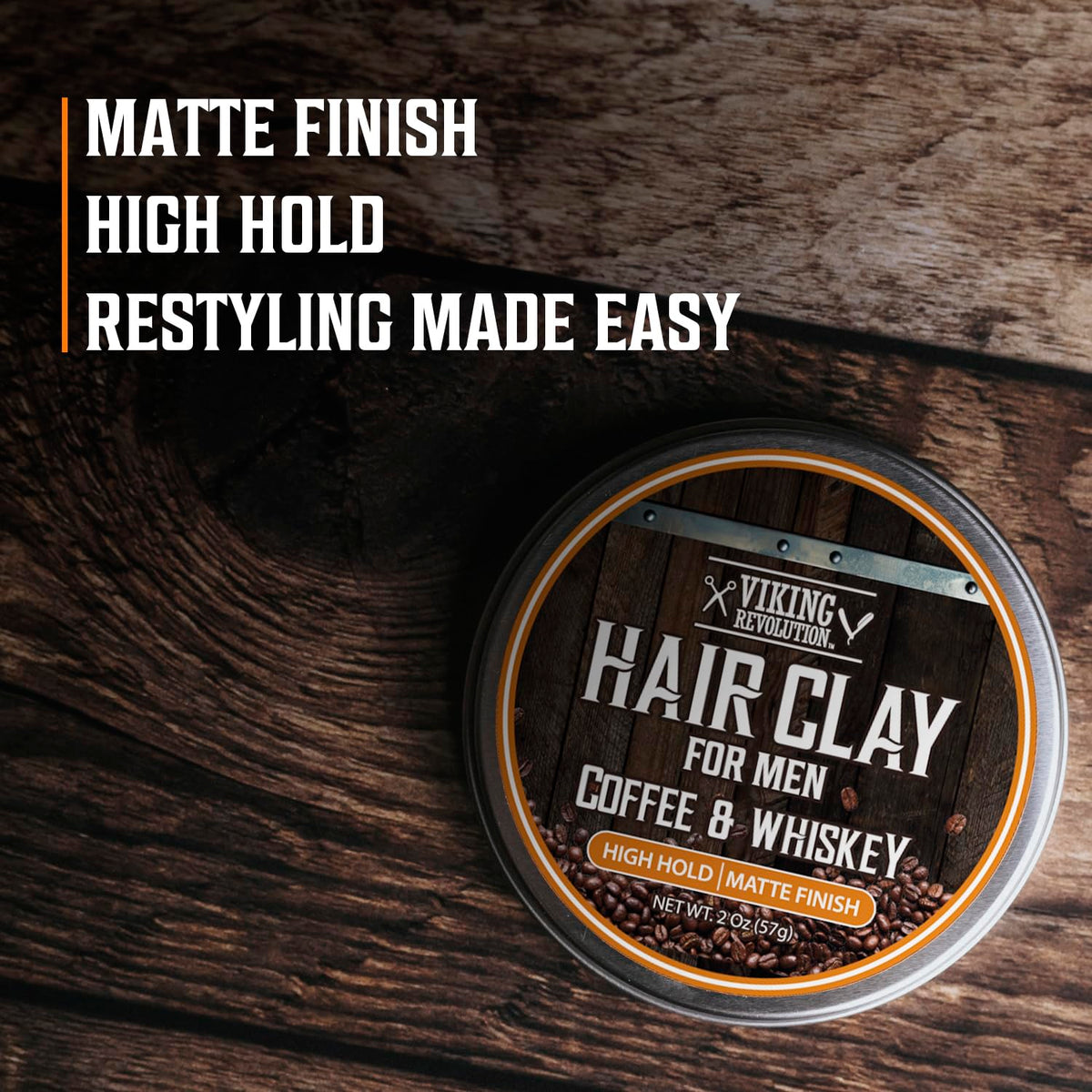 Viking Revolution Coffee & Whiskey Hair Clay for Men - Matte Finish, Texturizing Clay Pomade for