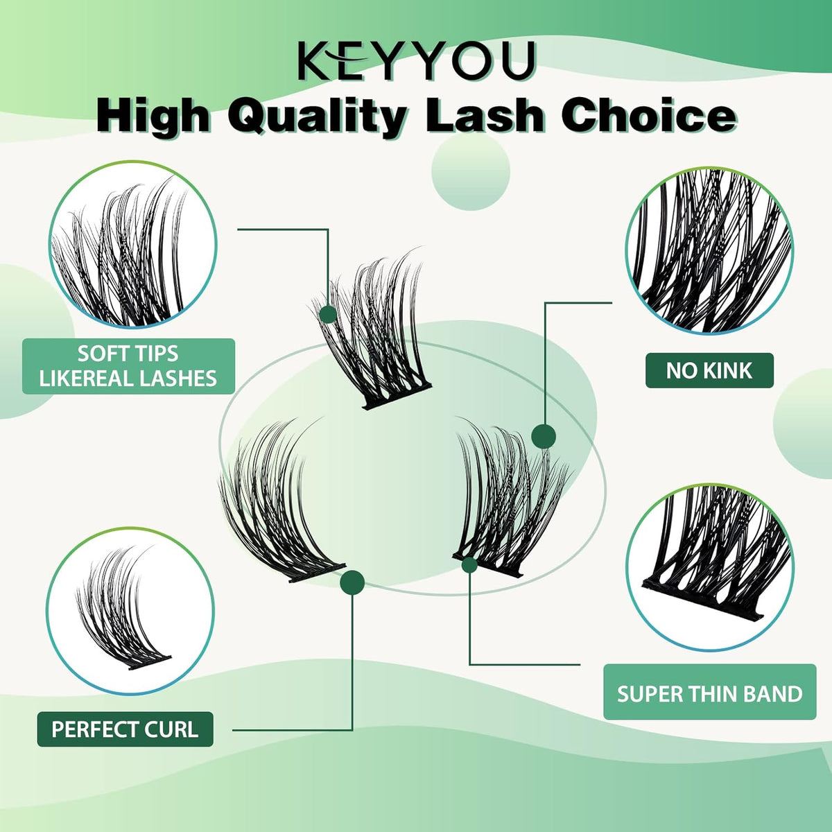 Lash Clusters 96pcs Individual Lashes Y08 D Curl 14mm Cluster Lashes KEYYOU Volume Wispy Lash