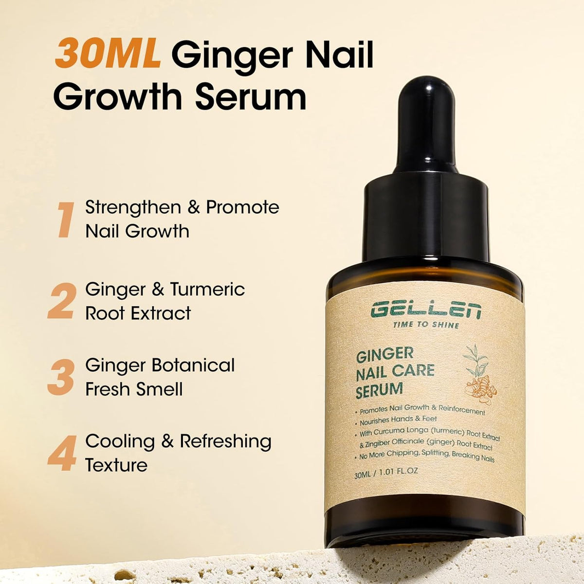 Gellen 30ml Ginger Nail Growth Serum for Nail Strengthener and Growth, Nail Repair Treatment for
