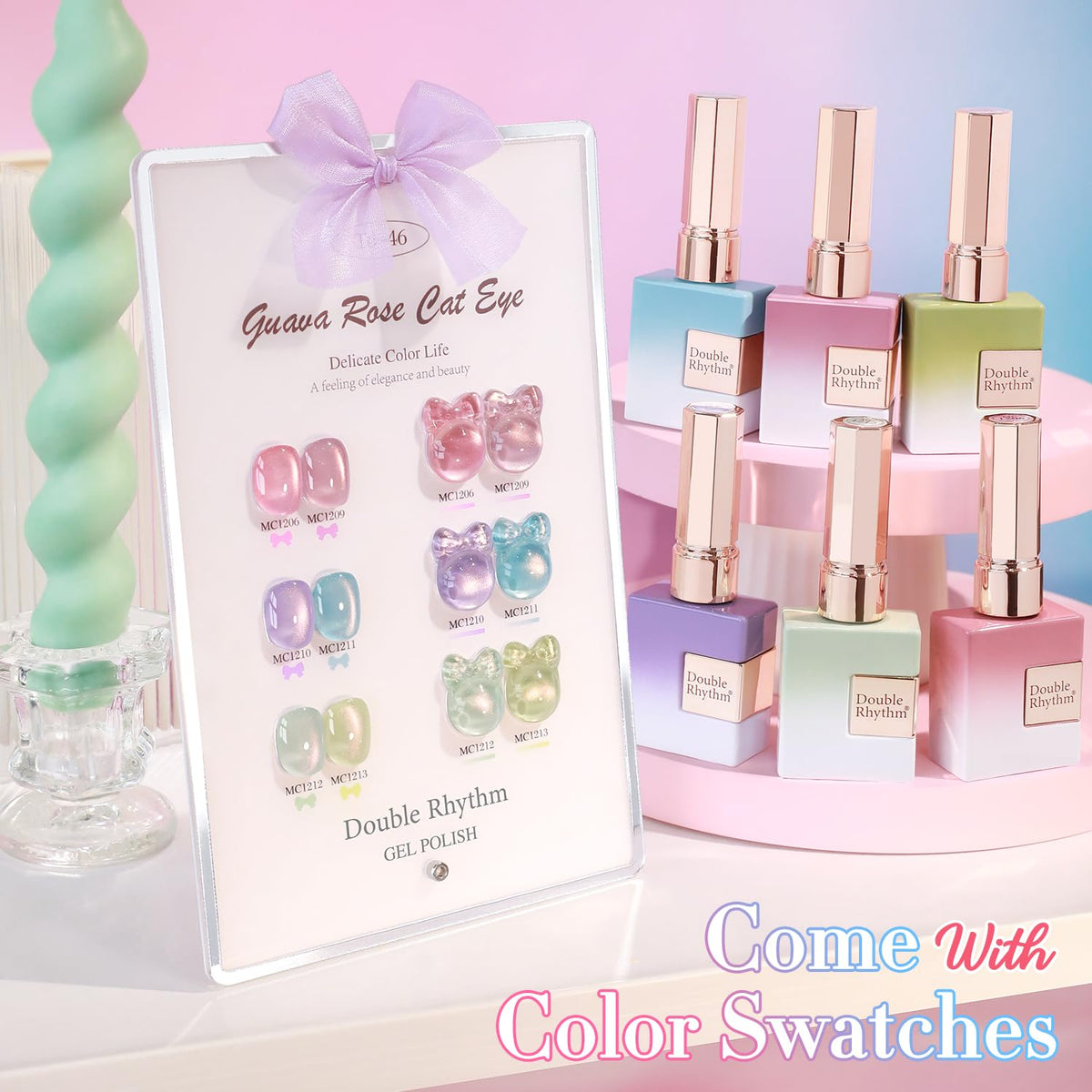 Double Rhythm Cat Eye Gel Nail Polish Set of 6 Same Color Same Bottle 0.5 Oz Shimmer Glitter with