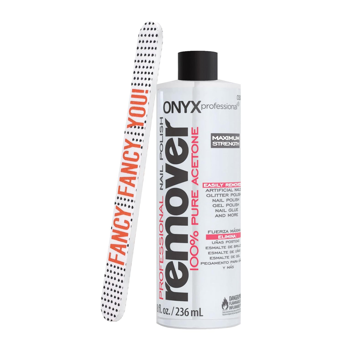 Onyx Professional 100% Pure Acetone Nail Polish Remover Kit with 7 inch Nail File, 8 fl oz - Made