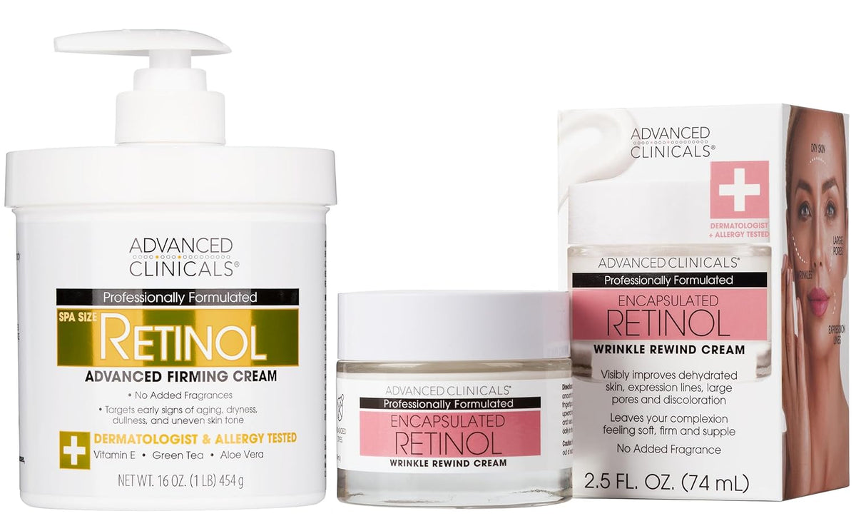 Advanced Clinicals Retinol Body Cream + Encapsulated Retinol Face Moisturizer 2pc Skincare Set For