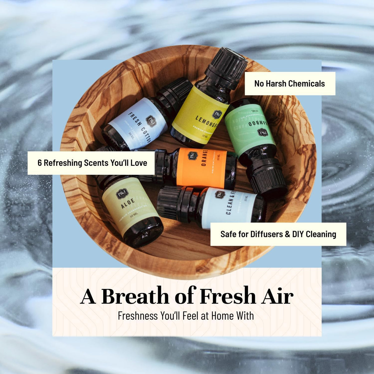P&J Fragrance Oil Clean Home Set | Lemongrass, Fresh Cotton, Clean & Fresh, Aloe, Bamboo, Orange