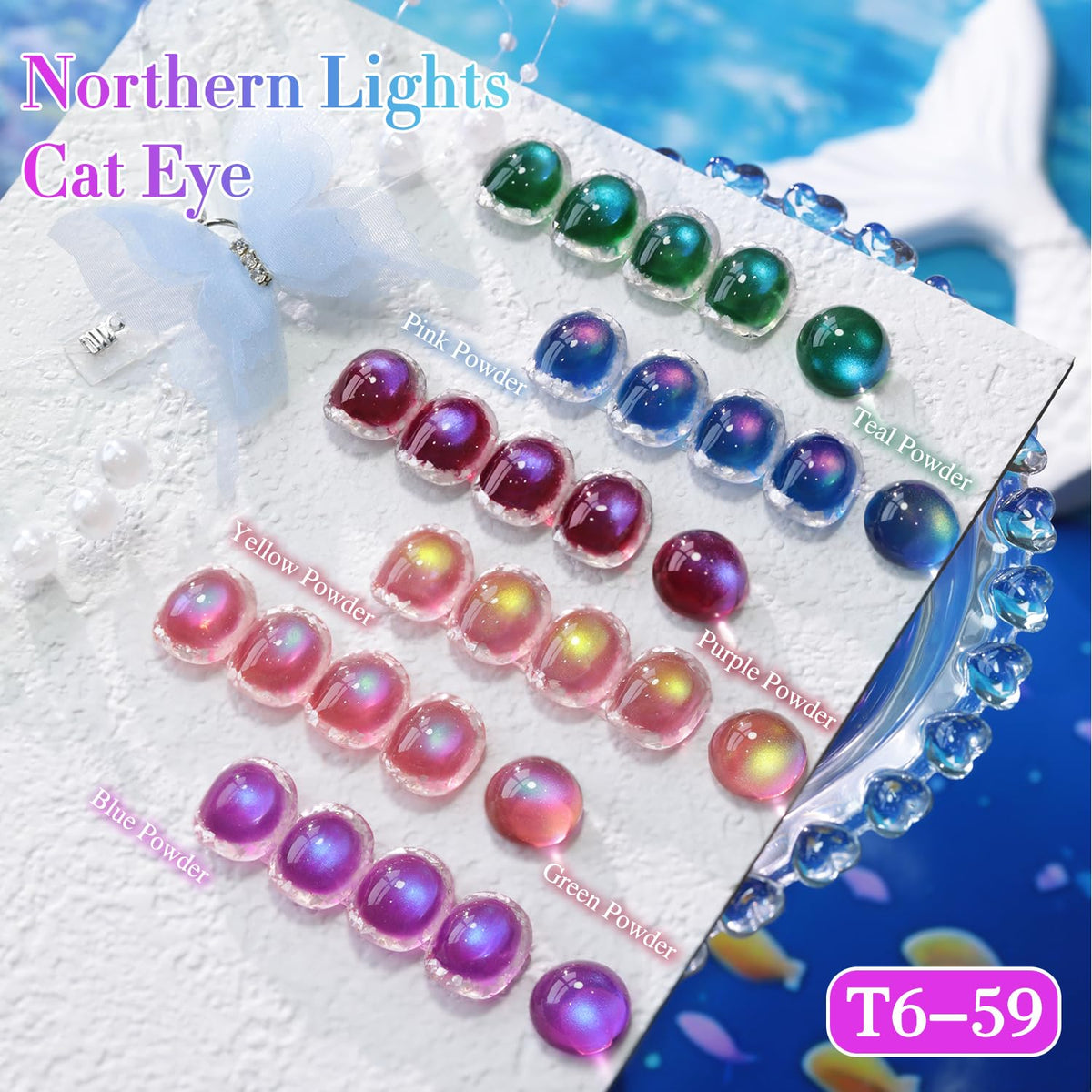 Double Rhythm Cat Eye Gel Nail Polish Set of 6 Same Color Same Bottle 0.5 Oz Shimmer Glitter with