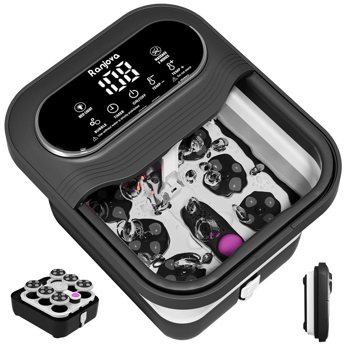Collapsible Foot Spa Electric Rotary Massage, Foot Bath with Heat, Bubble,Temp Control, and 24