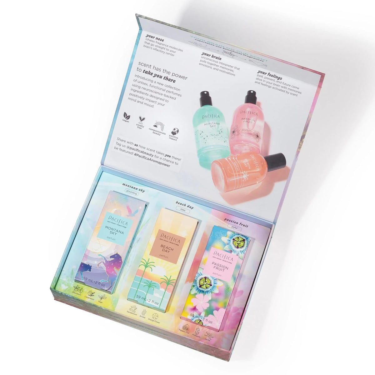 Pacifica Iconic Scents Gift Box – Montana Sky, Beach Day & Passionfruit – Nature-Inspired Fragrance