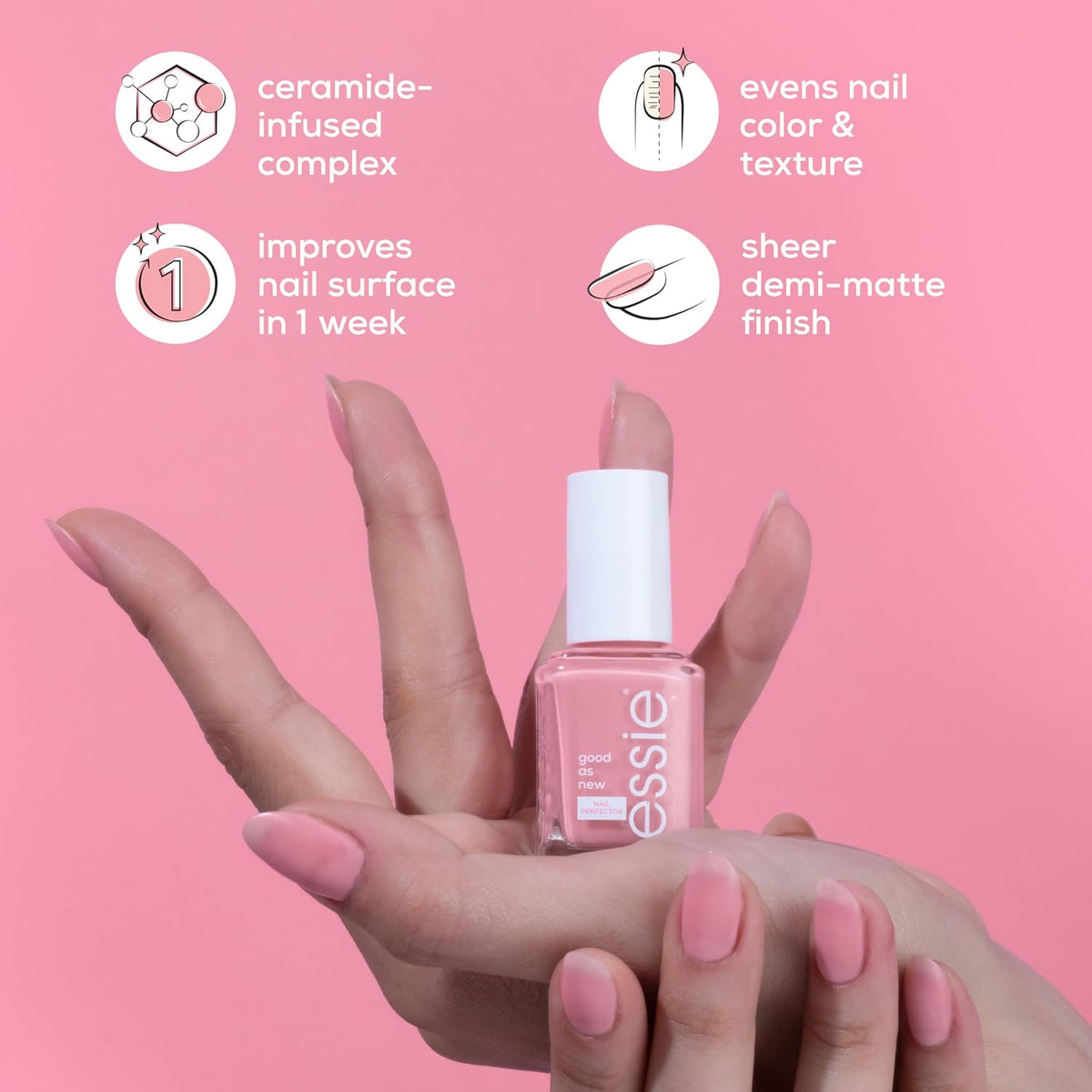 essie Nail Care, Ceramide-Infused Nail Treatment, Vegan, Good As New Concealer & Perfector, 0.46 Fl