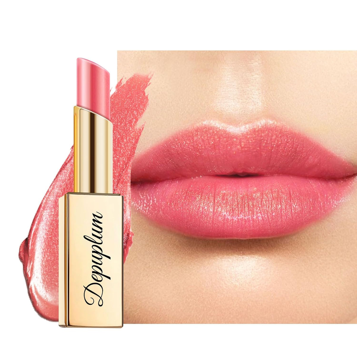 Peach Pink Lipstick Moisturizing for Women Shimmer Tinted Lip Balm Hydrating Nourishing Lip Gloss