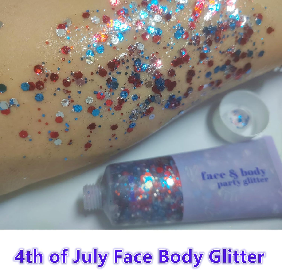 Go Ho Red White and Blue Body Glitter,Patriotic Pride Face Glitter Gel,4th of July Outfits for