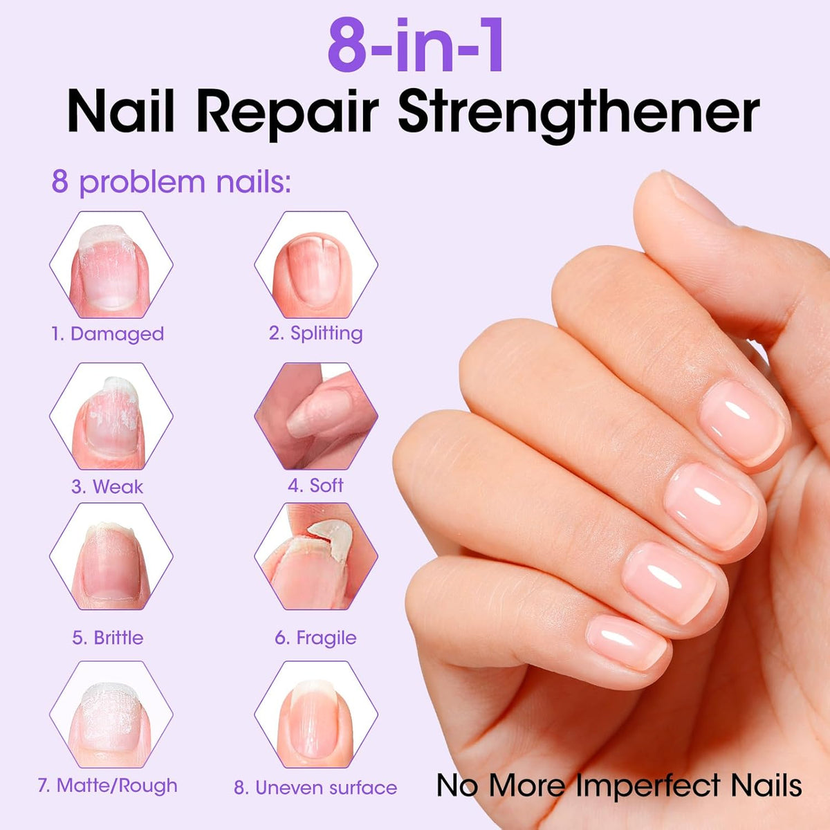 Gellen Nail Strengthener, 8-In-1 Nail Repair Growth Protein Treatment for Thin Weak Brittle Damaged