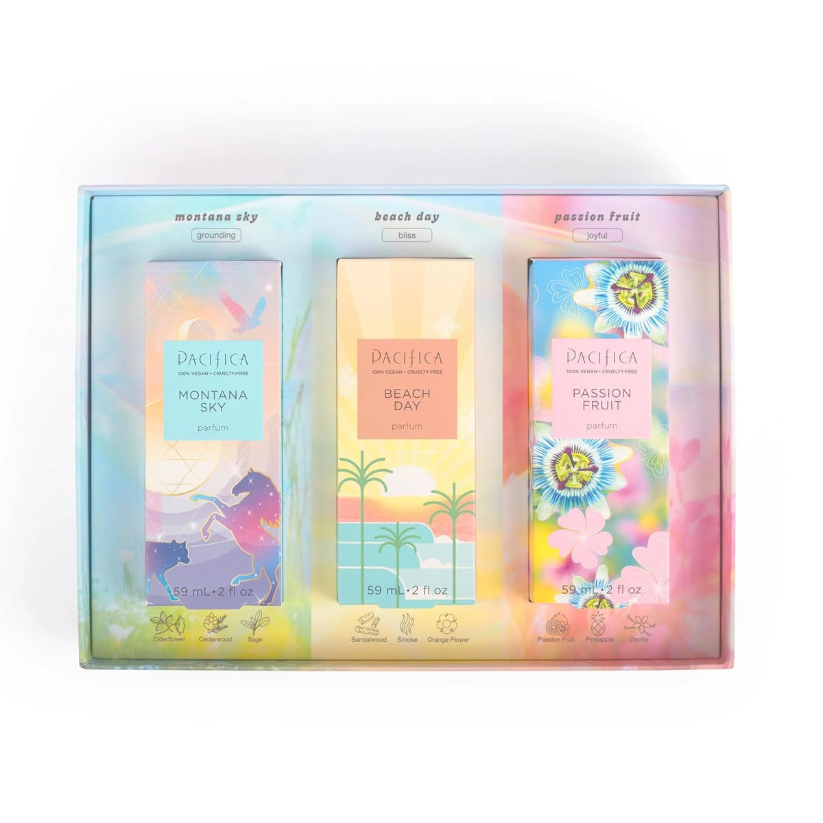 Pacifica Iconic Scents Gift Box – Montana Sky, Beach Day & Passionfruit – Nature-Inspired Fragrance