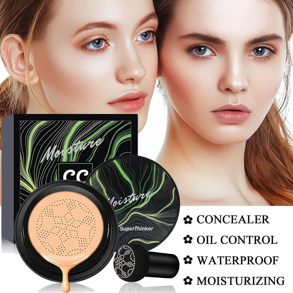 Air Cushion CC Cream Mushroom Head Cushion Foundation, BB Cream Face Makeup for Mature Skin