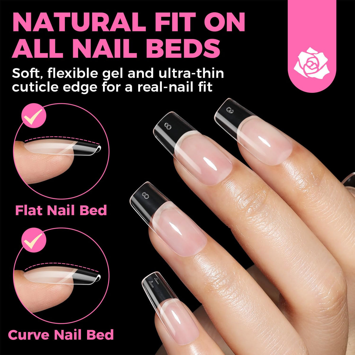 UNA GELLA Square Fake Nails, 504pcs Gel Nail Tips Clear Press on Nails Pre-shape for Full Cover