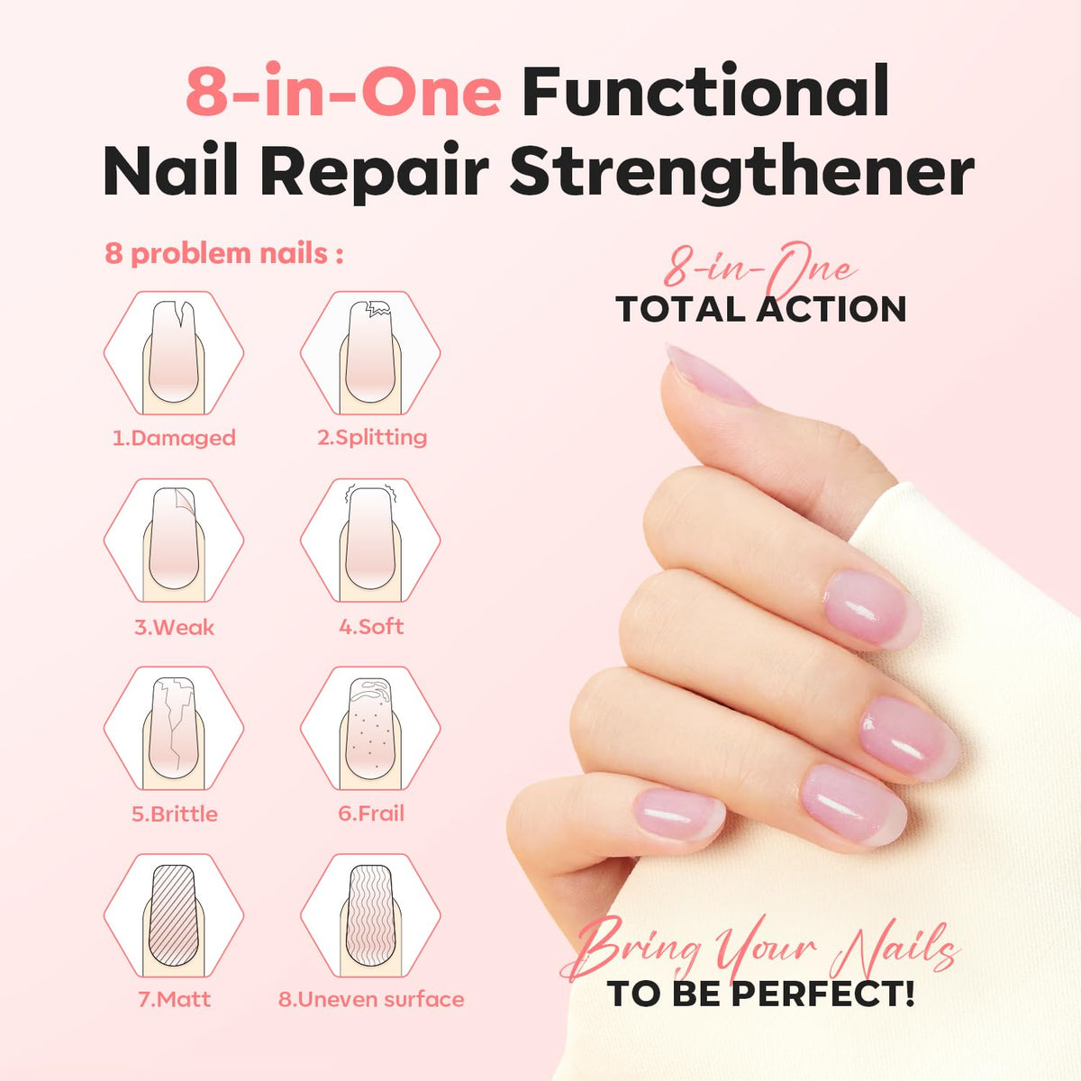 modelones Nail Strengthener, Sparkle Pink Nail Natural Concealer Foundation Polish Air Dry Nail