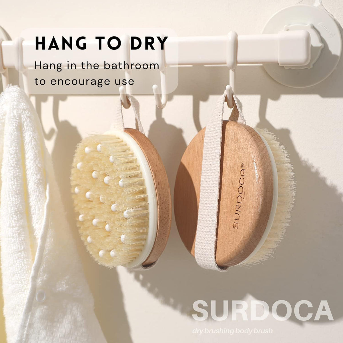 SURDOCA Dry Brushing Body Brush for Lymphatic Drainage, Wet & Dry Body Scrubber, Natural