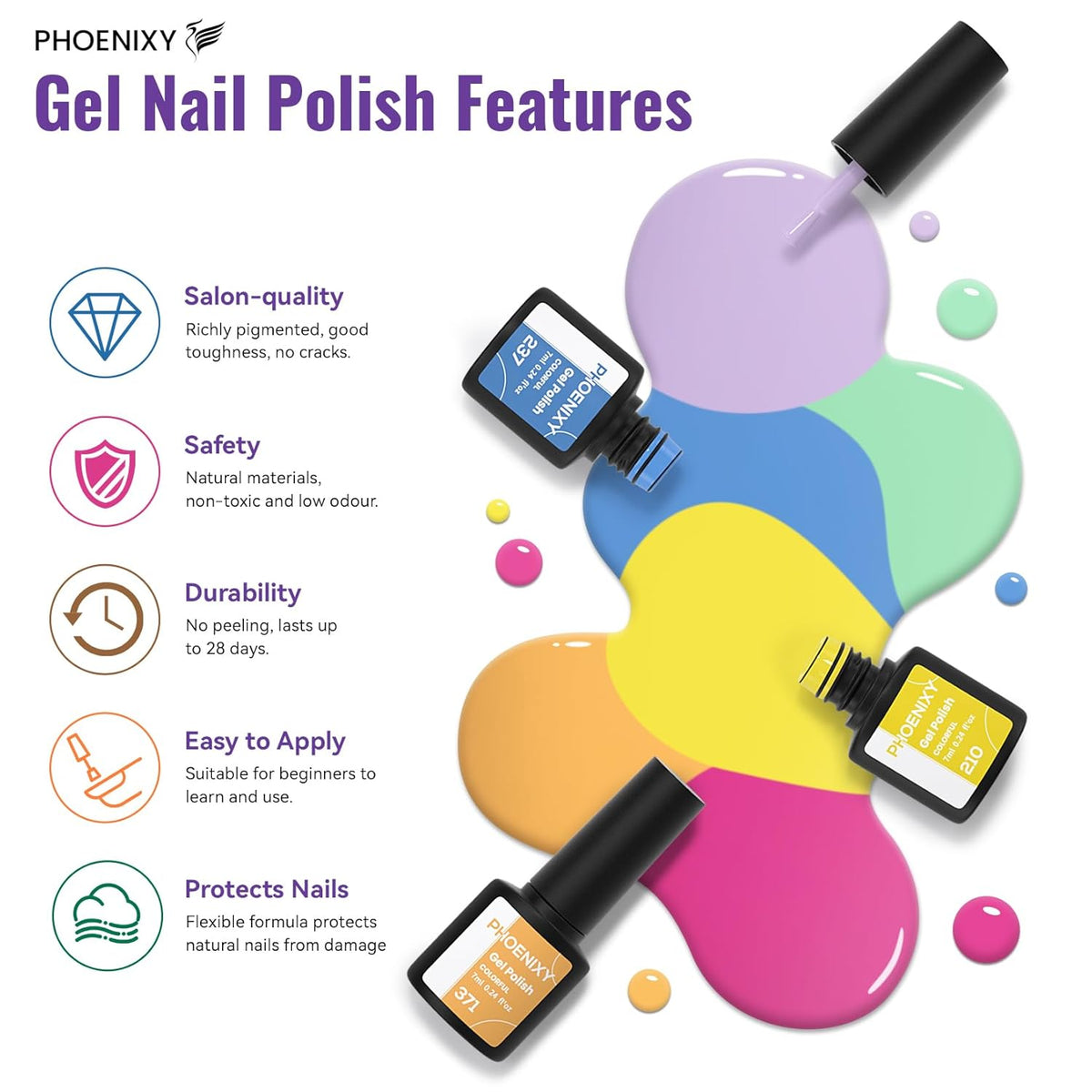 PHOENIXY 63 Pcs Gel Nail Polish Kit with U V light and Drill, 45 Colors Gel Polish with 5 Pcs Base
