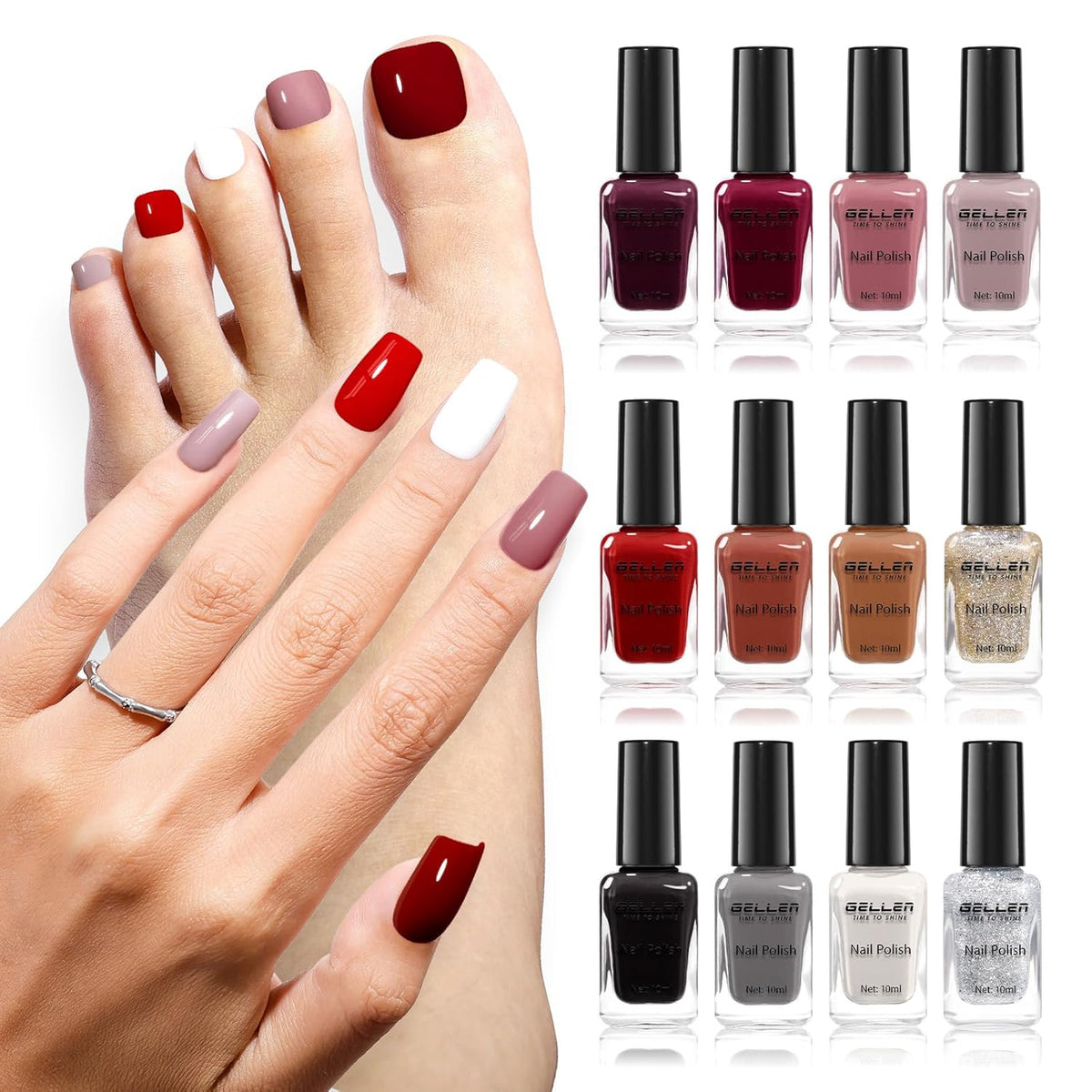 GELLEN 12 Colors Nail Polish Set, Fall Winter Trendy Air Dry Regular Nail Polish for Women