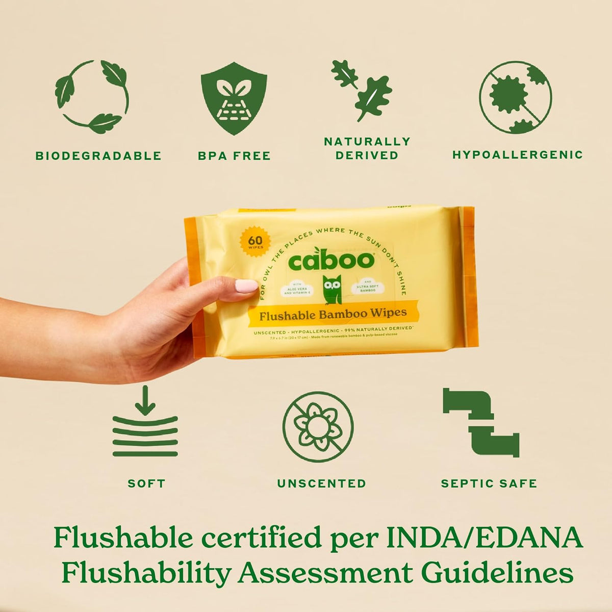 Caboo Tree Free Flushable Wipes, Travel Wipe, Certified Flushable, Septic Safe, Biodegradable Wipe