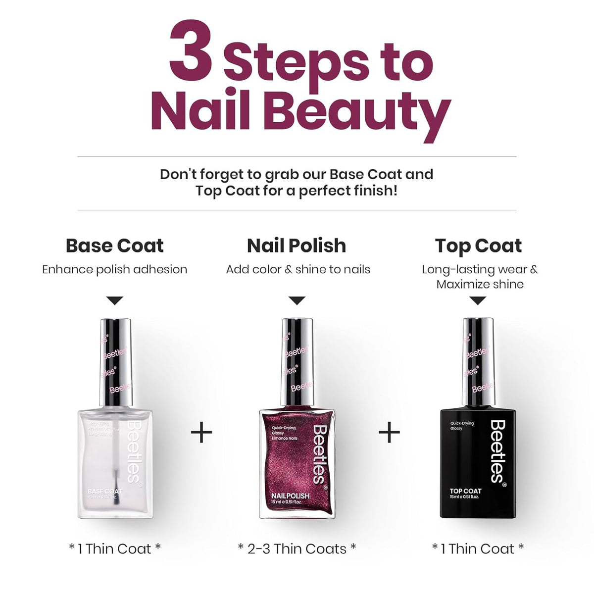Beetles 1Pcs 15ml Red Nail Polish,Nail Polish Fast Drying & Long Lasting Nail Lacquer Red Cheerful