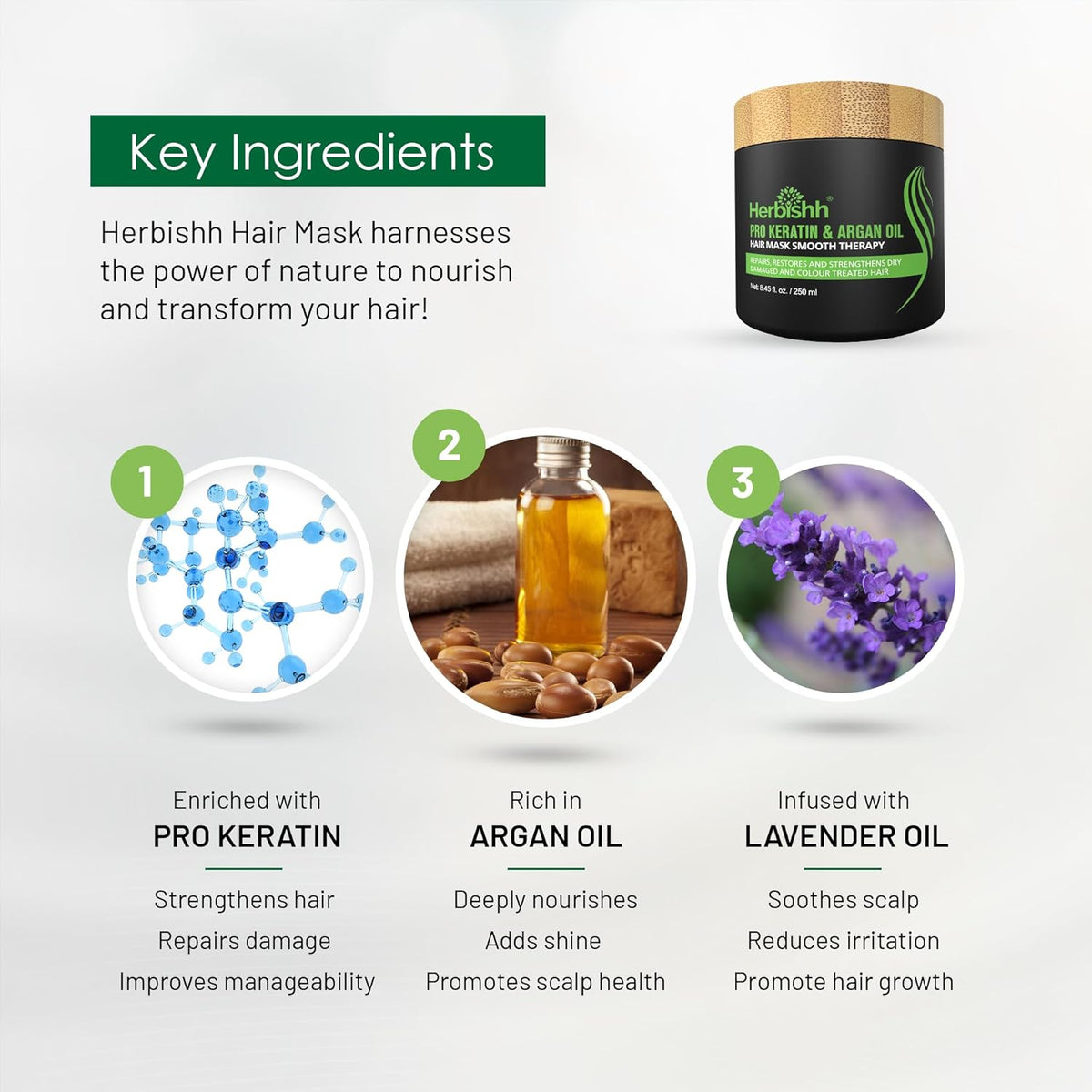 Herbishh Argan Hair Mask-Deep Conditioning & Hydration For Healthier Looking Hair for very Dry