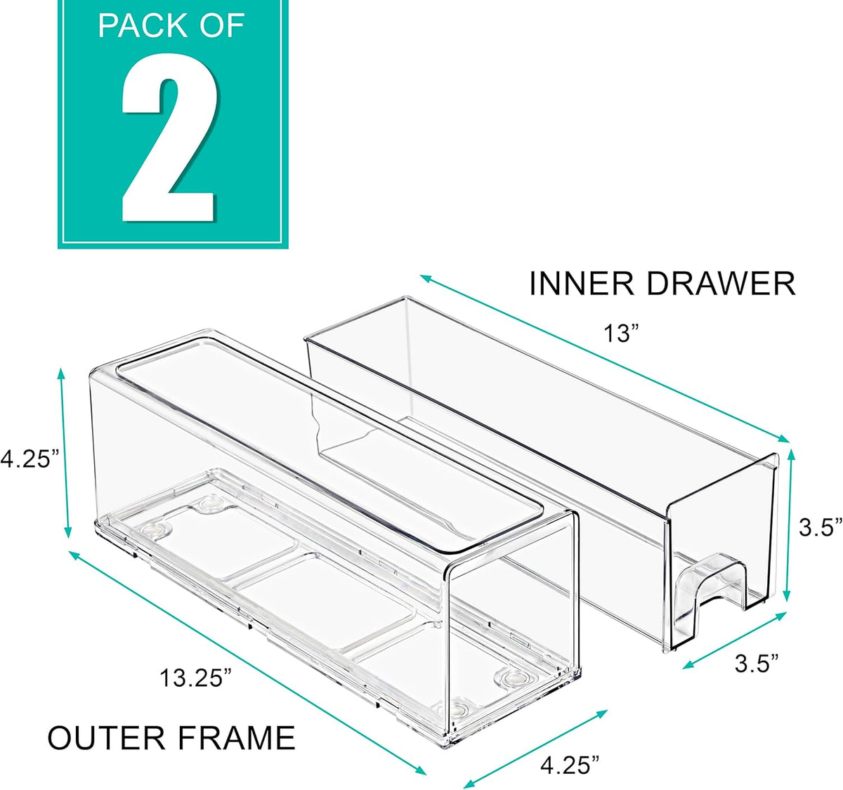 Sorbus Small Clear Stackable Storage Drawers – 2-Pack Plastic Organizer Bins with Handles