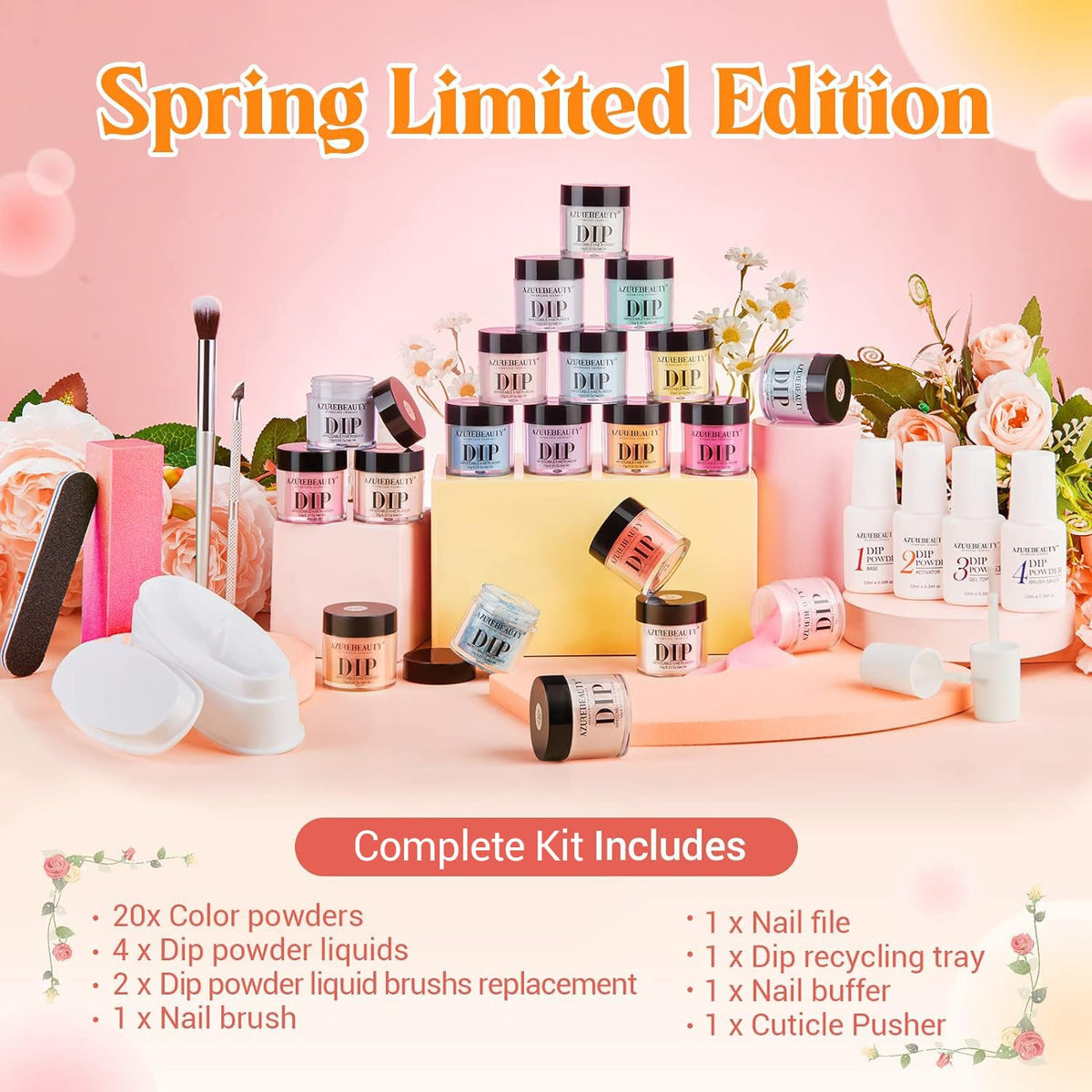 AZUREBEAUTY 31Pcs Dip Powder Nail Kit Starter 20 Colors Pastel Spring Summer Pink Acrylic Dipping