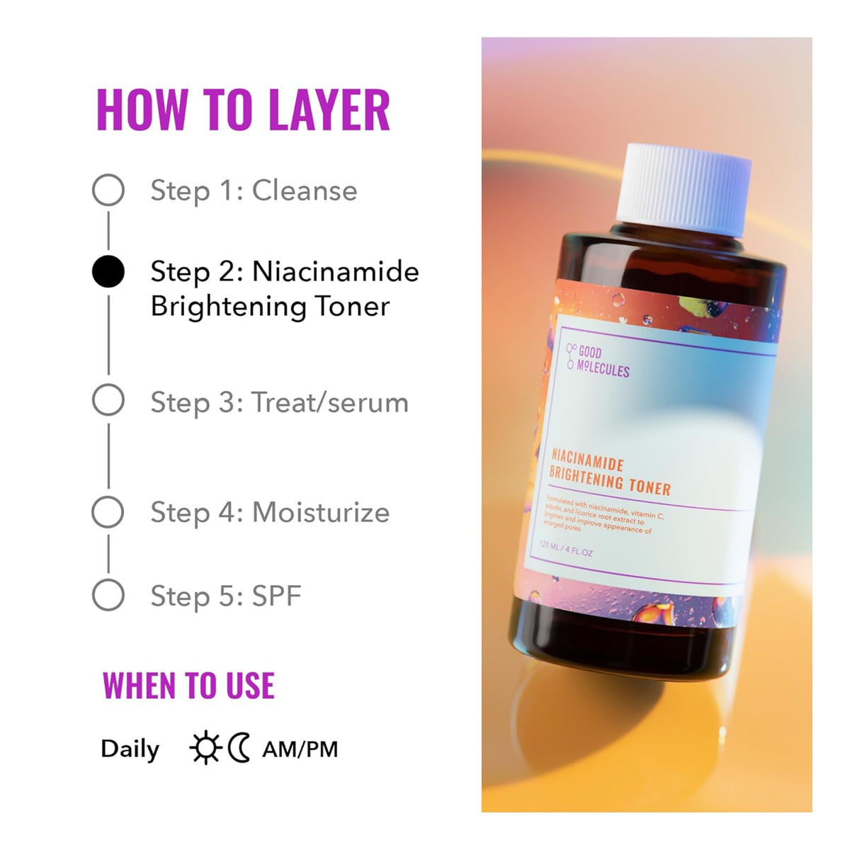 Good Molecules Niacinamide Brightening Toner - Toner for Face with Niacinamide and Arbutin for Skin