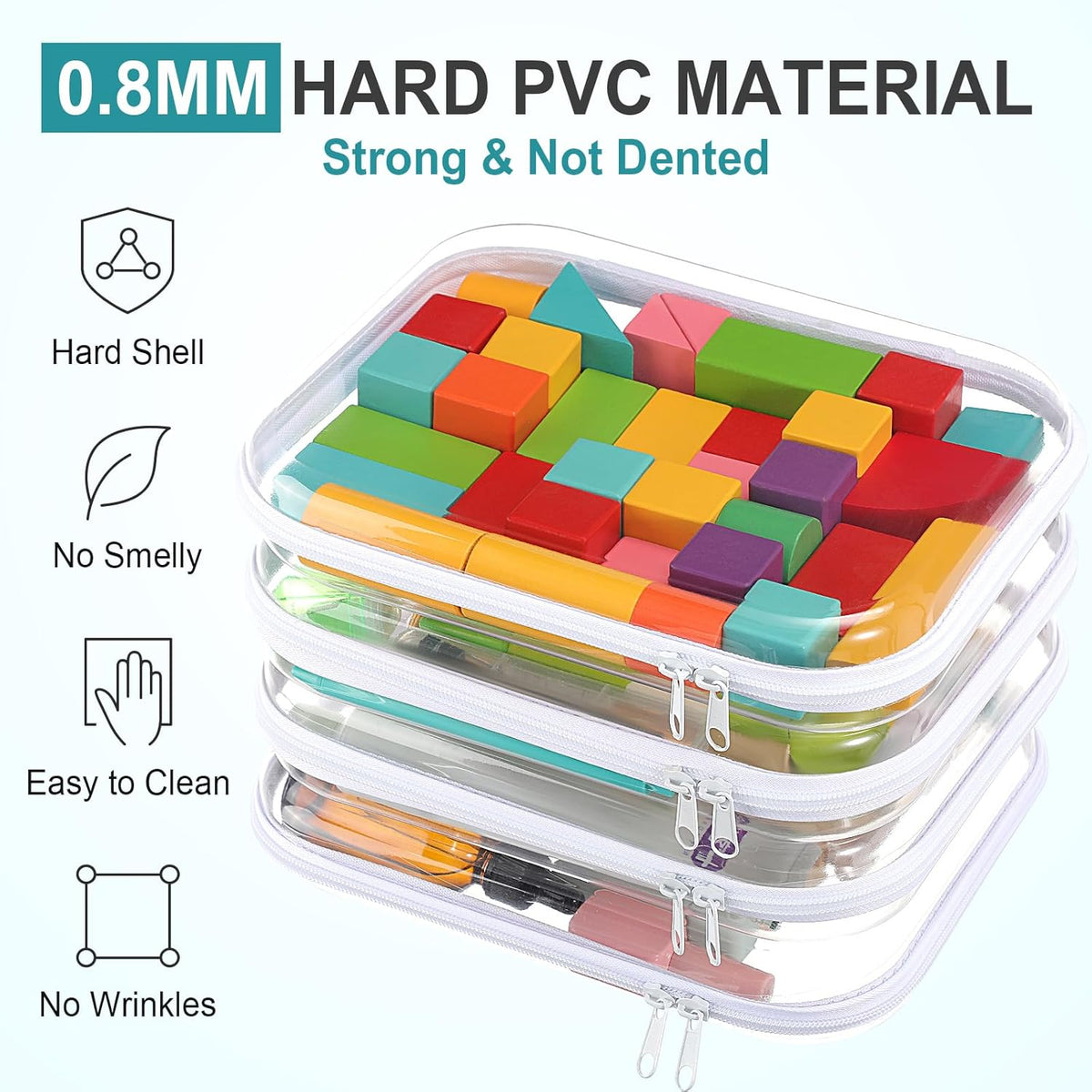 Hoolerry 4 Pcs Hard Clear Zipper Case Makeup Bags Plastic Pencil Pouch Transparent Storage Box