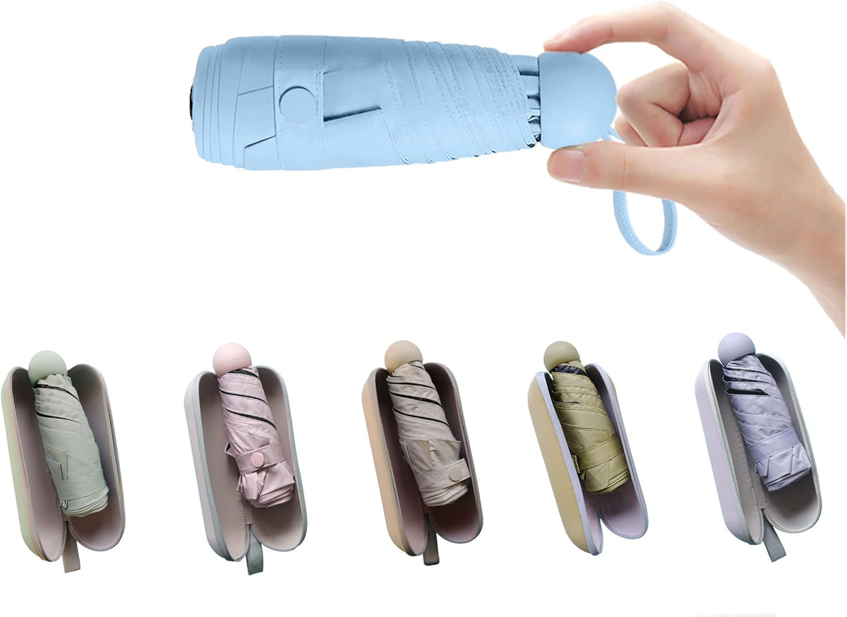 BAODINI Travel Essentials Mini Umbrella for Purse With Case Small Compact UV Sun Protection