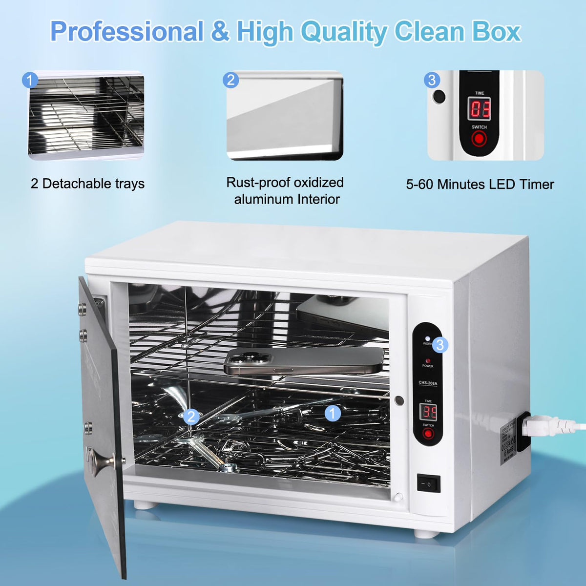 Nail Tool Cleaning Cabinet, Large Capacity Cleaner Box Cleaner Cabinet Cleaning Machine Barber Tool