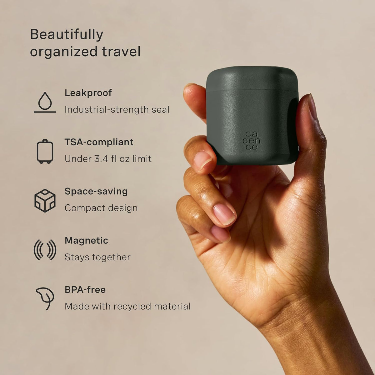 Cadence Travel Containers - Full Skincare Set - Magnetic Containers with Lids,Carry On Travel