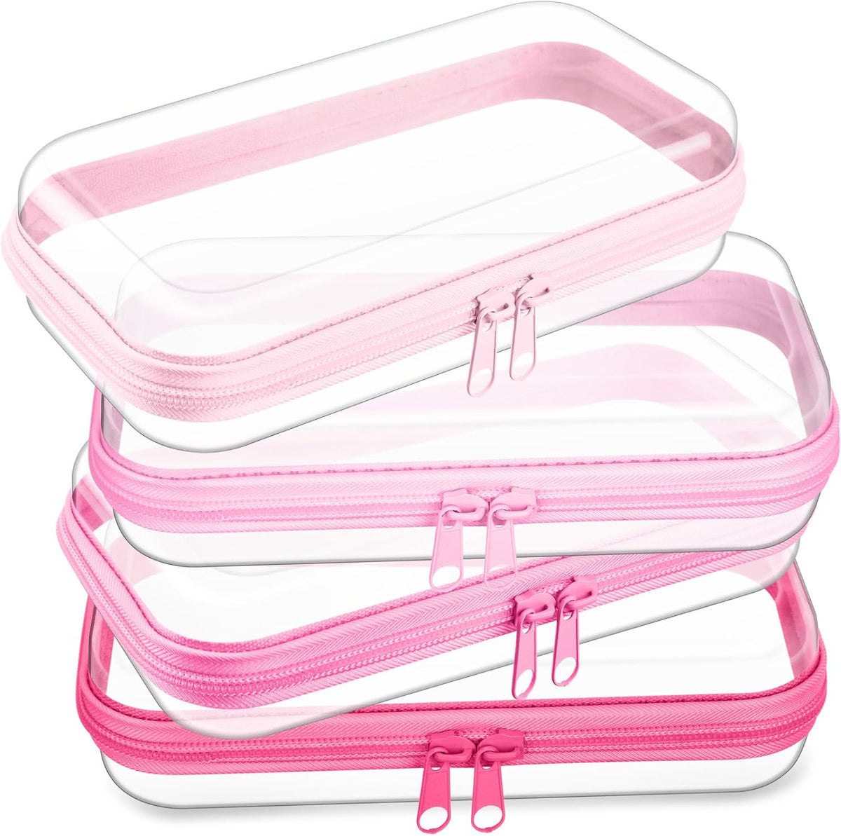 Hoolerry 4 Pcs Hard Clear Zipper Case Makeup Bags Plastic Pencil Pouch Transparent Storage Box