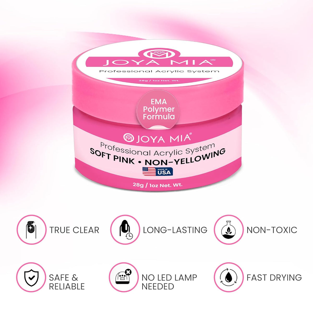 Joya Mia Acrylic Powder for Nails, MMA-Free, Super Adhesion Professional Powder for Flawless &