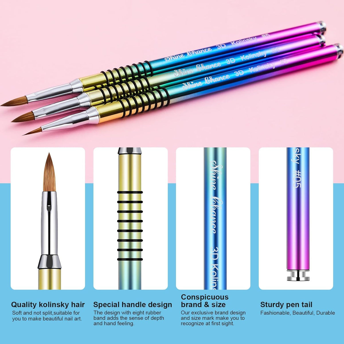 3Pcs Acrylic Nail Brushes Set Size 2 4 5, Kolinsky Hair Acrylic Nail Art Brush, Art Design & Polish